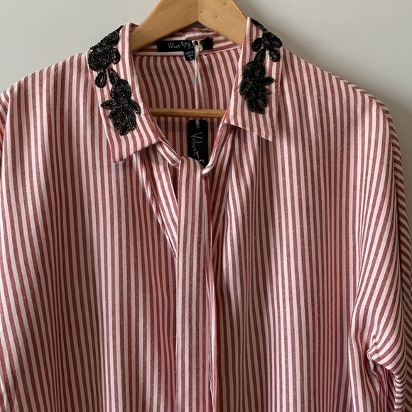 Velvet Heart  Retro 80s Ebroidered Neck Tie Button Down Shirt Size Large NWT - Picture 4 of 16